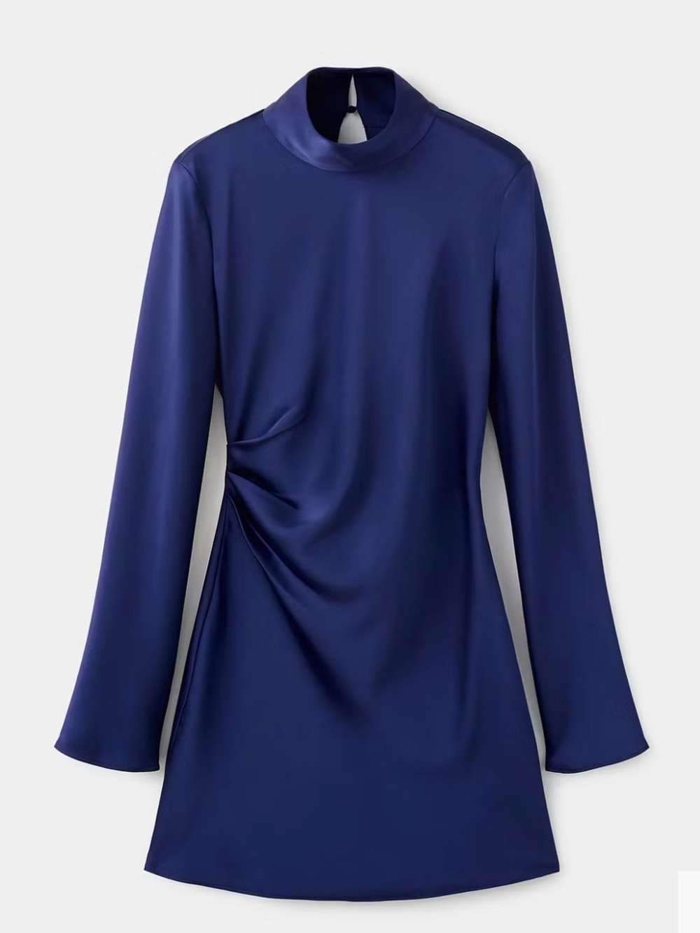 Mango silky  Navy Long-Sleeve Mini Dress